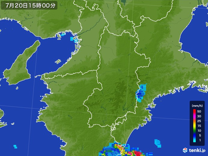 奈良県の雨雲レーダー(2017年07月20日)