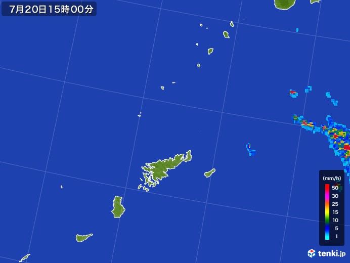 奄美諸島(鹿児島県)の雨雲レーダー(2017年07月20日)