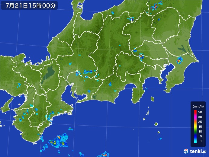 東海地方の雨雲レーダー(2017年07月21日)