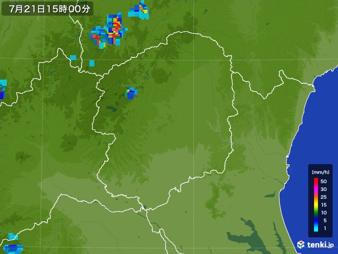 栃木県の雨雲レーダー(2017年07月21日)