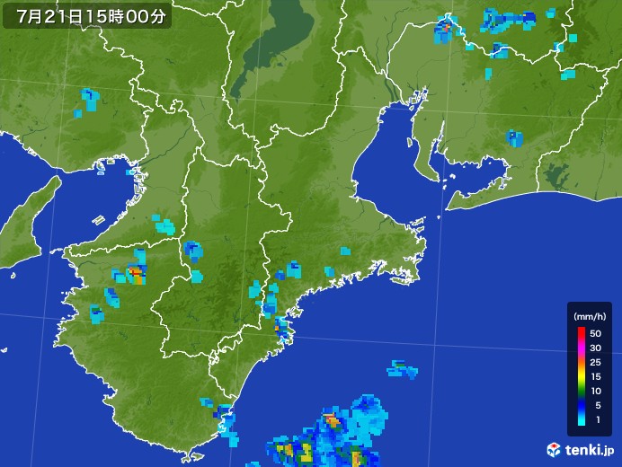 三重県の雨雲レーダー(2017年07月21日)