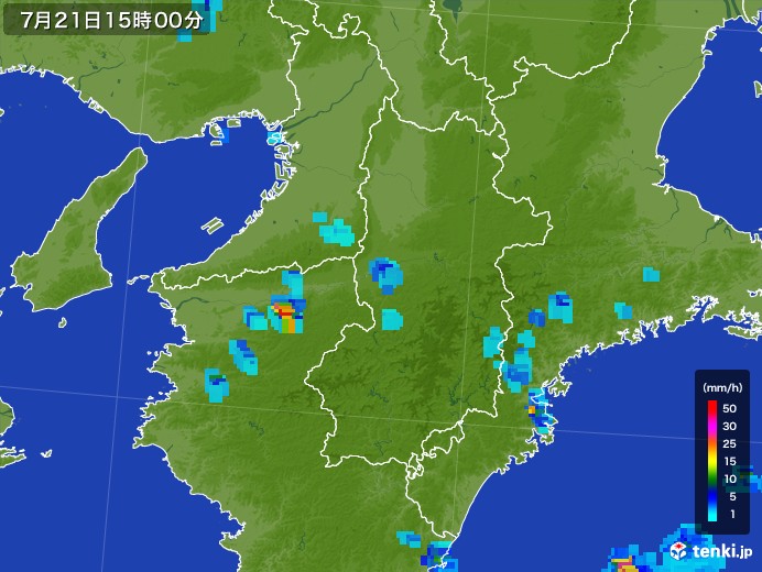 奈良県の雨雲レーダー(2017年07月21日)