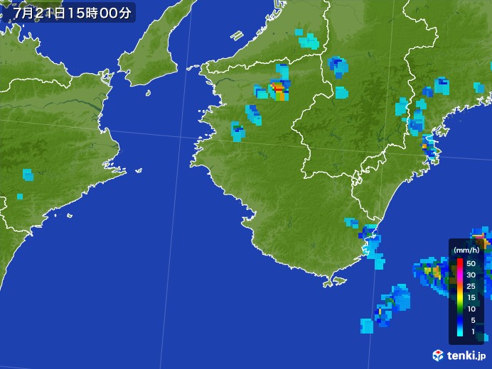 和歌山県の雨雲レーダー(2017年07月21日)