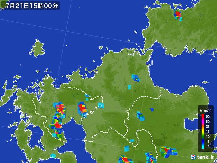 福岡県の雨雲レーダー(2017年07月21日)