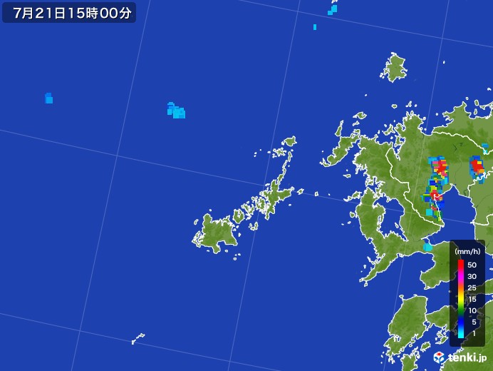 五島列島(長崎県)の雨雲レーダー(2017年07月21日)