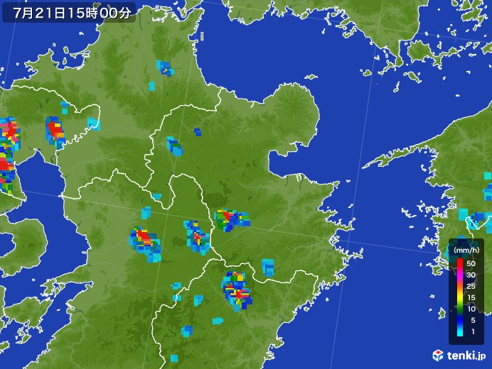 大分県の雨雲レーダー(2017年07月21日)