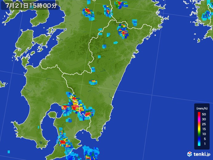 宮崎県の雨雲レーダー(2017年07月21日)