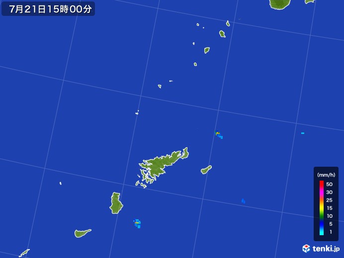 奄美諸島(鹿児島県)の雨雲レーダー(2017年07月21日)