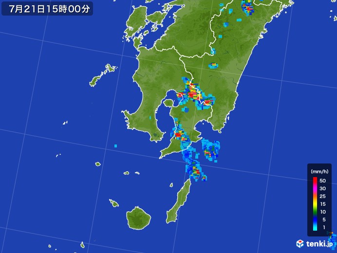 鹿児島県の雨雲レーダー(2017年07月21日)