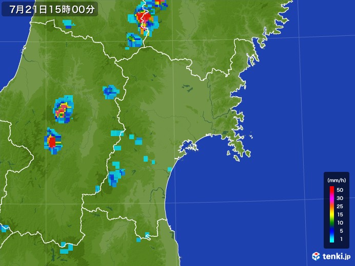 宮城県の雨雲レーダー(2017年07月21日)