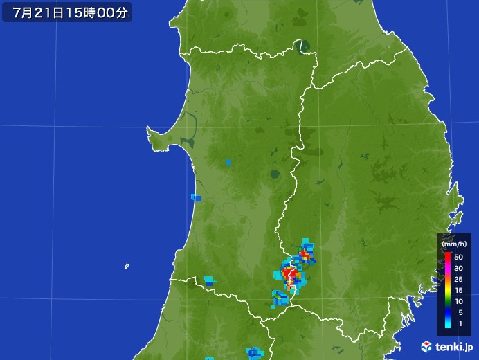 秋田県の雨雲レーダー(2017年07月21日)