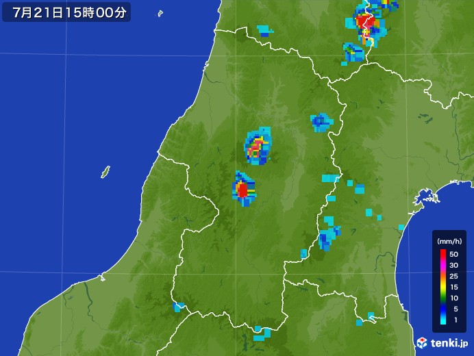 山形県の雨雲レーダー(2017年07月21日)