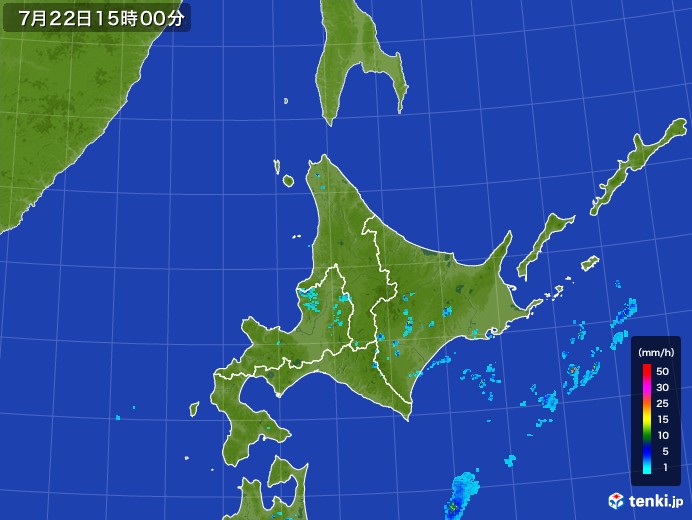 北海道地方の雨雲レーダー(2017年07月22日)