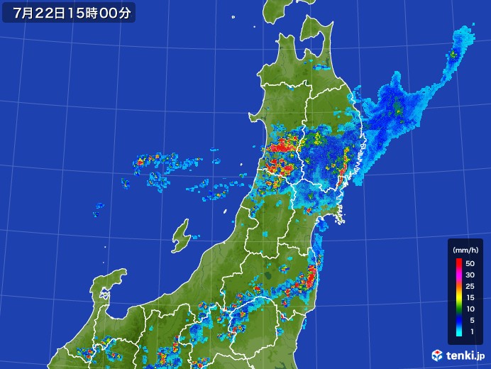 東北地方の雨雲レーダー(2017年07月22日)