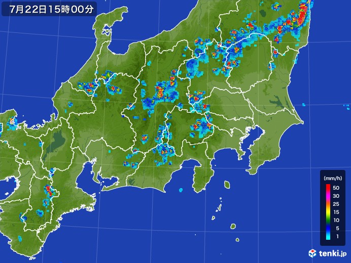 関東・甲信地方の雨雲レーダー(2017年07月22日)