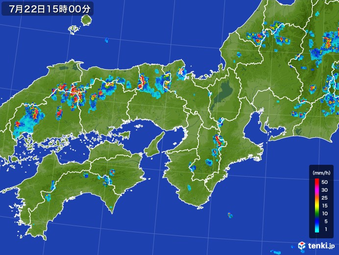 近畿地方の雨雲レーダー(2017年07月22日)