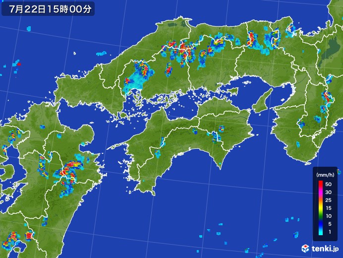 四国地方の雨雲レーダー(2017年07月22日)