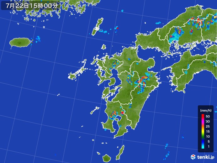 九州地方の雨雲レーダー(2017年07月22日)