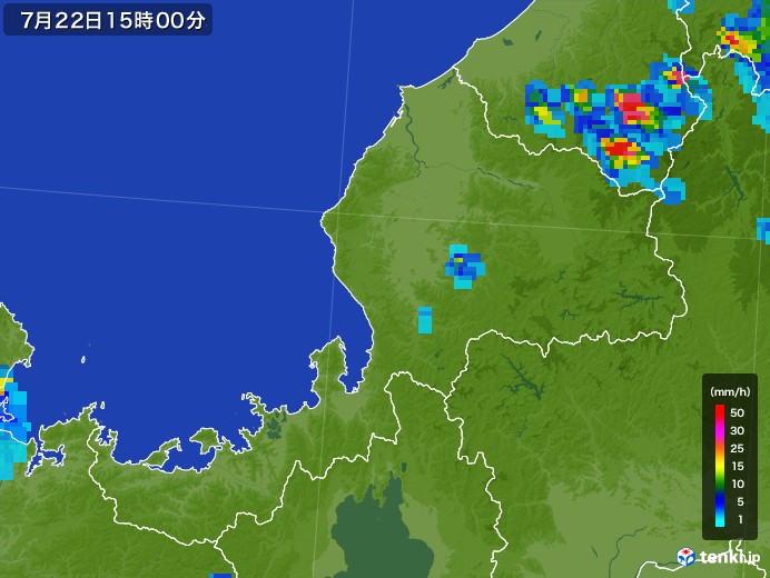 福井県の雨雲レーダー(2017年07月22日)