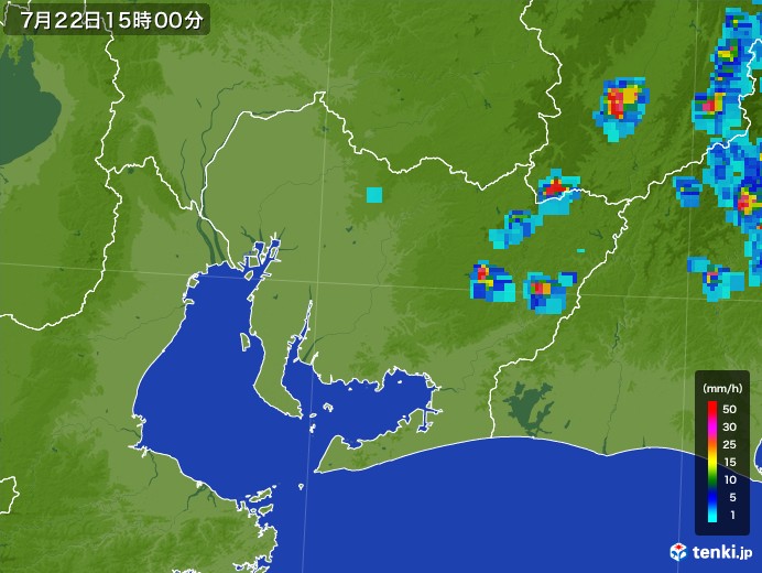 愛知県の雨雲レーダー(2017年07月22日)