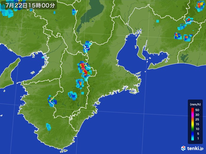 三重県の雨雲レーダー(2017年07月22日)