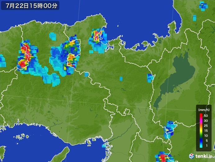 京都府の雨雲レーダー(2017年07月22日)