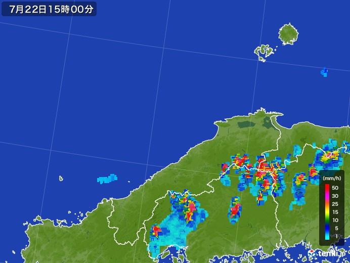 島根県の雨雲レーダー(2017年07月22日)
