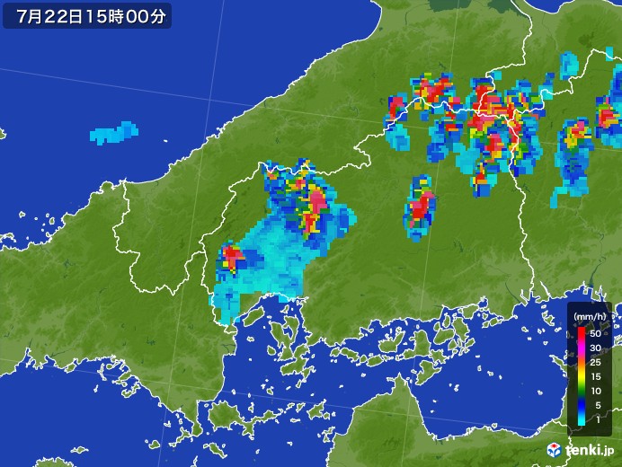 広島県の雨雲レーダー(2017年07月22日)