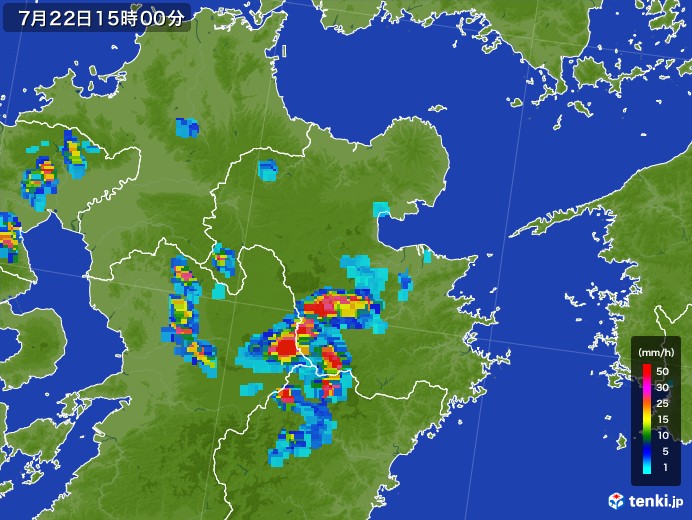 大分県の雨雲レーダー(2017年07月22日)
