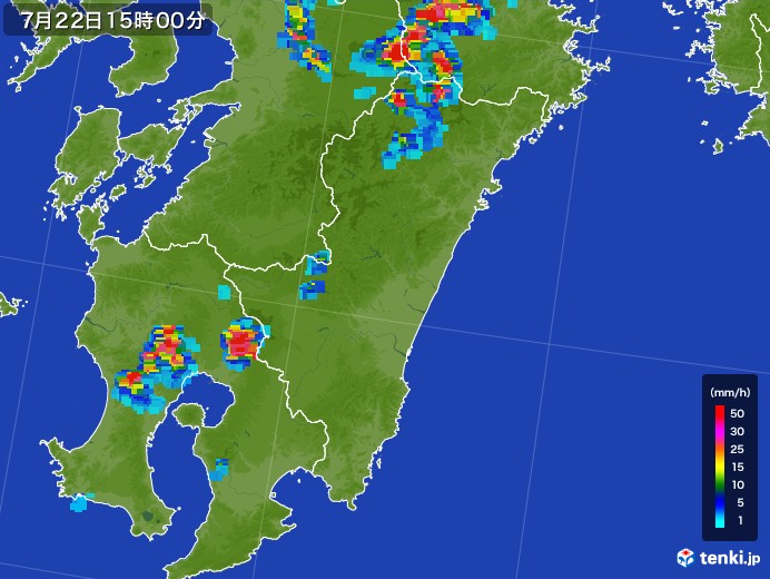 宮崎県の雨雲レーダー(2017年07月22日)