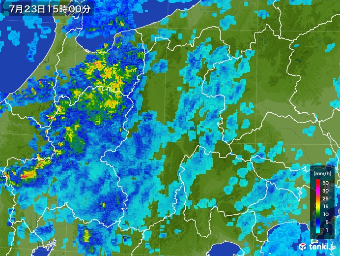 長野県の雨雲レーダー(2017年07月23日)