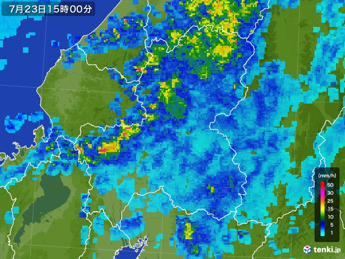 岐阜県の雨雲レーダー(2017年07月23日)