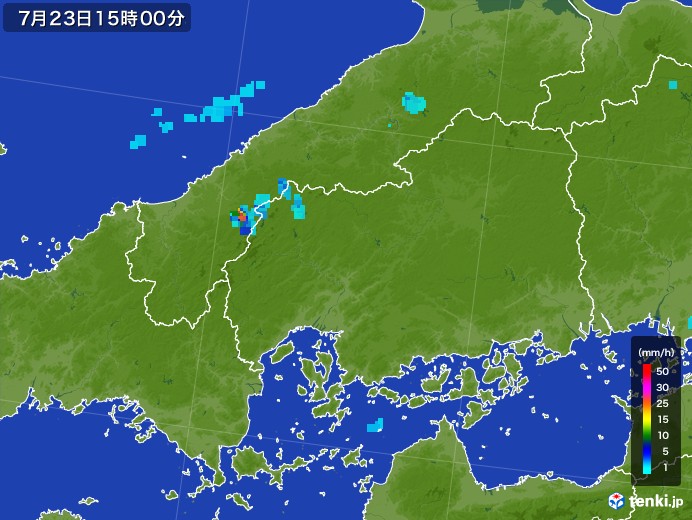 広島県の雨雲レーダー(2017年07月23日)