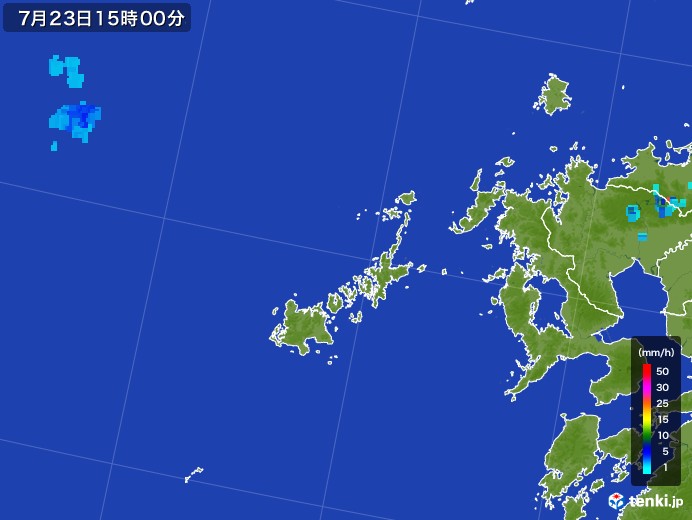 五島列島(長崎県)の雨雲レーダー(2017年07月23日)