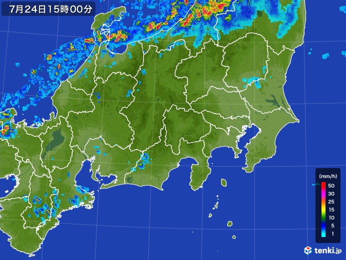 関東・甲信地方の雨雲レーダー(2017年07月24日)