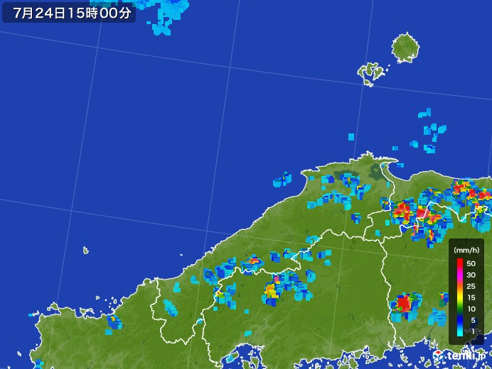 島根県の雨雲レーダー(2017年07月24日)