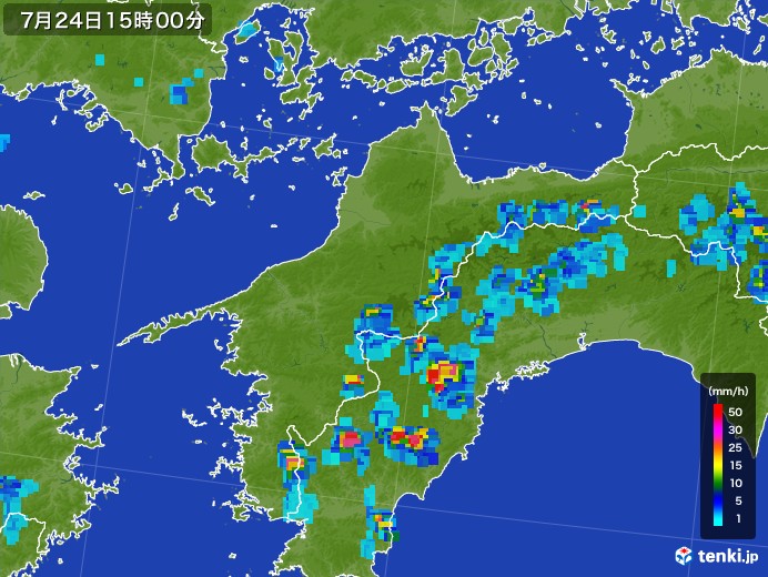愛媛県の雨雲レーダー(2017年07月24日)