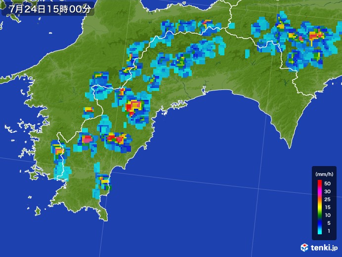 高知県の雨雲レーダー(2017年07月24日)
