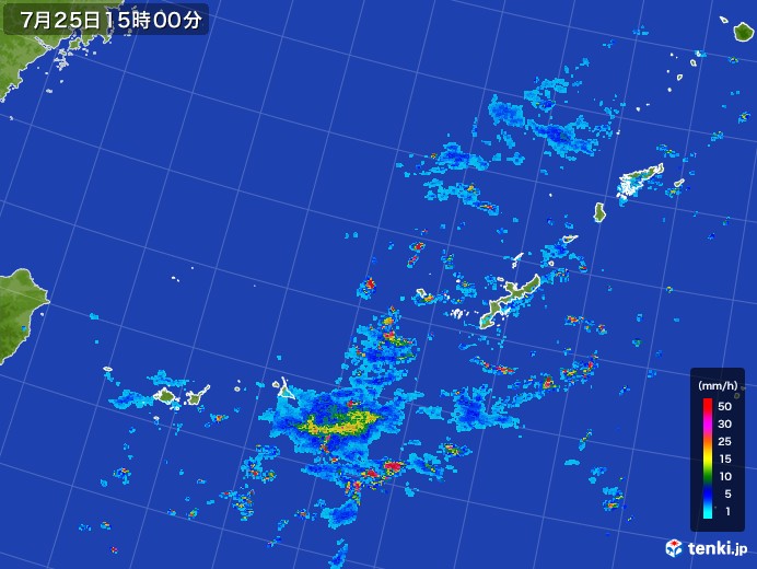 沖縄地方の雨雲レーダー(2017年07月25日)