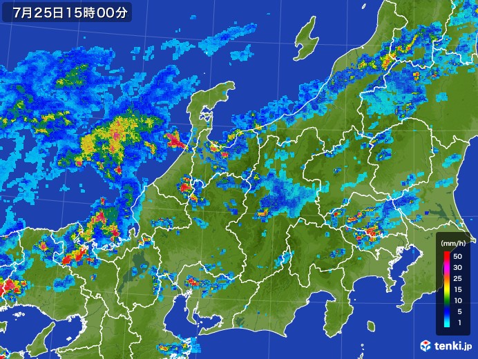 北陸地方の雨雲レーダー(2017年07月25日)