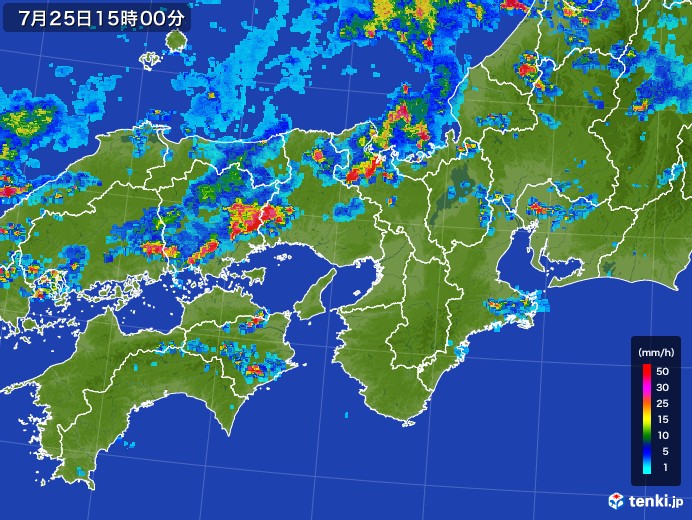 近畿地方の雨雲レーダー(2017年07月25日)