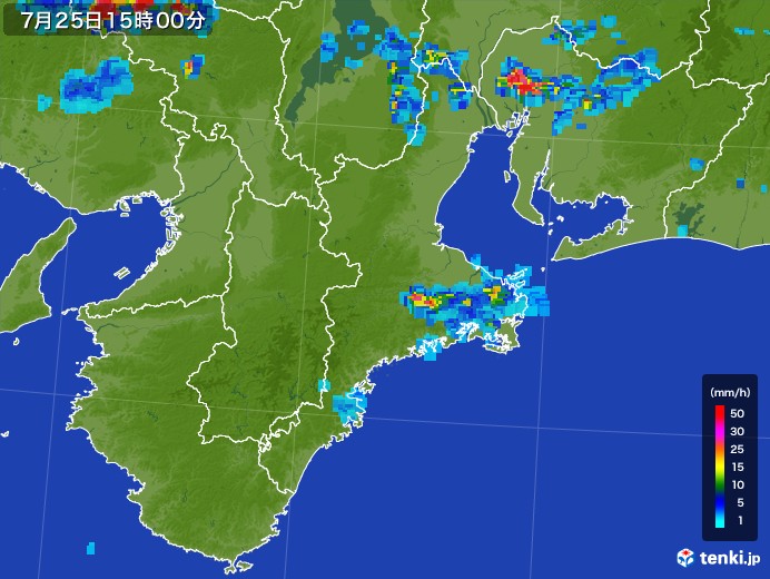 三重県の雨雲レーダー(2017年07月25日)