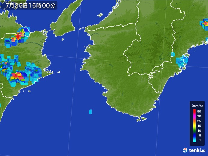 和歌山県の雨雲レーダー(2017年07月25日)