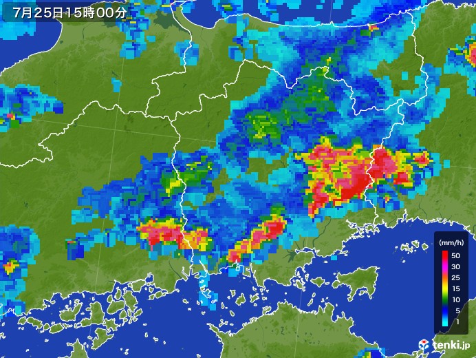 岡山県の雨雲レーダー(2017年07月25日)