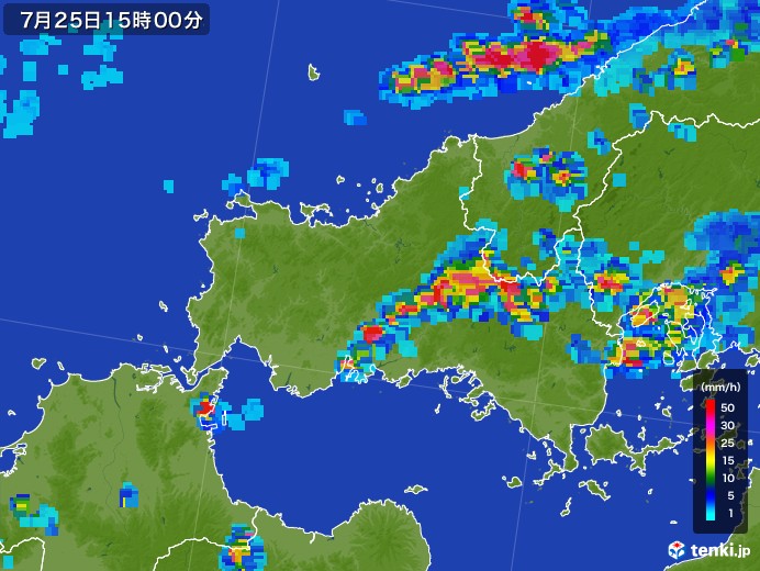 山口県の雨雲レーダー(2017年07月25日)