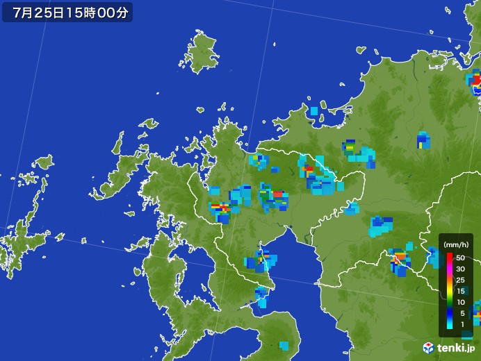 佐賀県の雨雲レーダー(2017年07月25日)