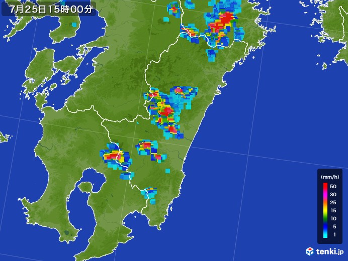 宮崎県の雨雲レーダー(2017年07月25日)