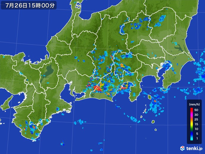 東海地方の雨雲レーダー(2017年07月26日)