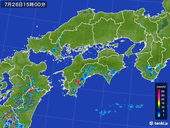 四国地方の雨雲レーダー(2017年07月26日)