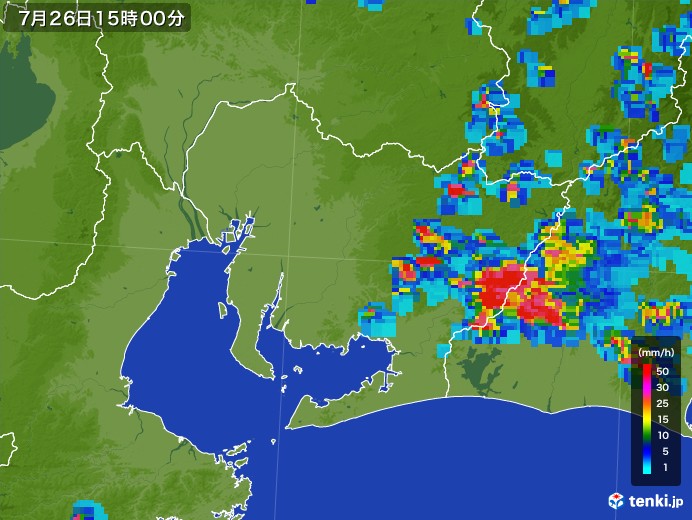 愛知県の雨雲レーダー(2017年07月26日)